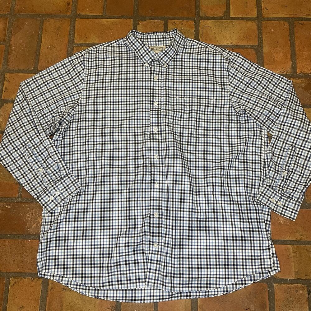 Duluth Trading Button Shirt Men’s 3XL Tall XXXL Plaid White‎ Blue Long Sleeve